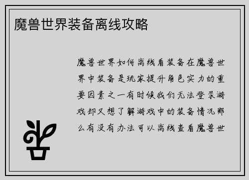 魔兽世界装备离线攻略