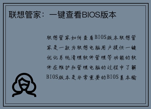 联想管家:一键查看BIOS版本
